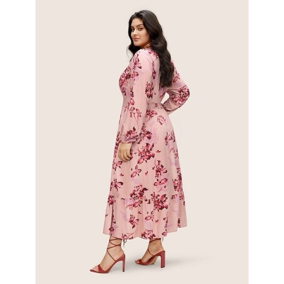 Bloomchic Prairie Dress Size 22-24 Pink Floral Flutter Long Sleeve Ruffle Hem - Picture 2 of 16